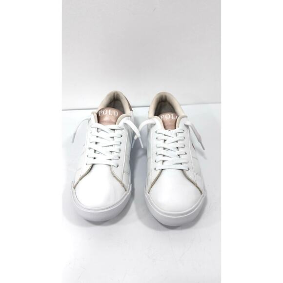 Polo Ralph Lauren White & Rose Gold Sneakers Athletic Shoes Junior 7 - Picture 6 of 12